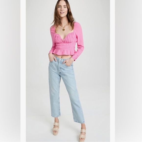 Free People Smocked Pink Chloe Cropped Top Size Medium NWT - Picture 5 of 9